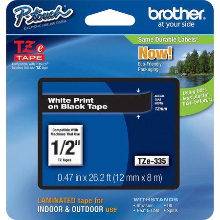 BROTHER P TOUCH TAPE-1/2 INCH WHITE ON, BLACK TAPE-UPDATED PACKAGIN TZE335